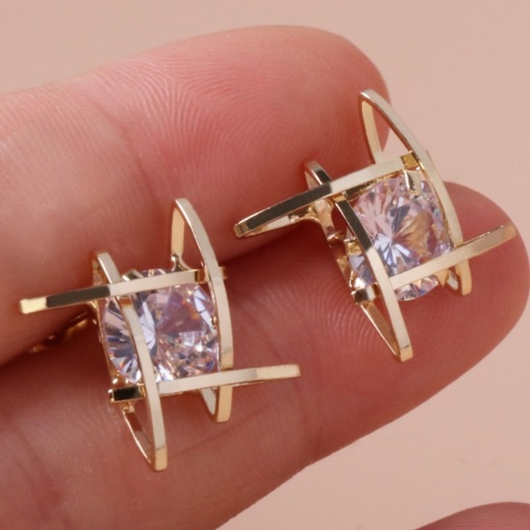 Cubic Zirconia Stud Earrings Silver & Gold - Picture 2 of 7